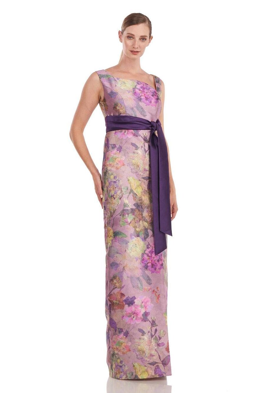 Kay Unger Cosette Column Gown Floral Sleeveless Purple Sash Dress Size 4 - Picture 10 of 10